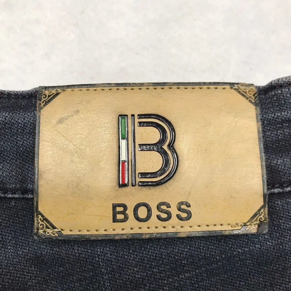 Y2K HUGO BOSS Double Weave Jeans Men 32 (30x30 fit)  Black Stretch ITALY Denim